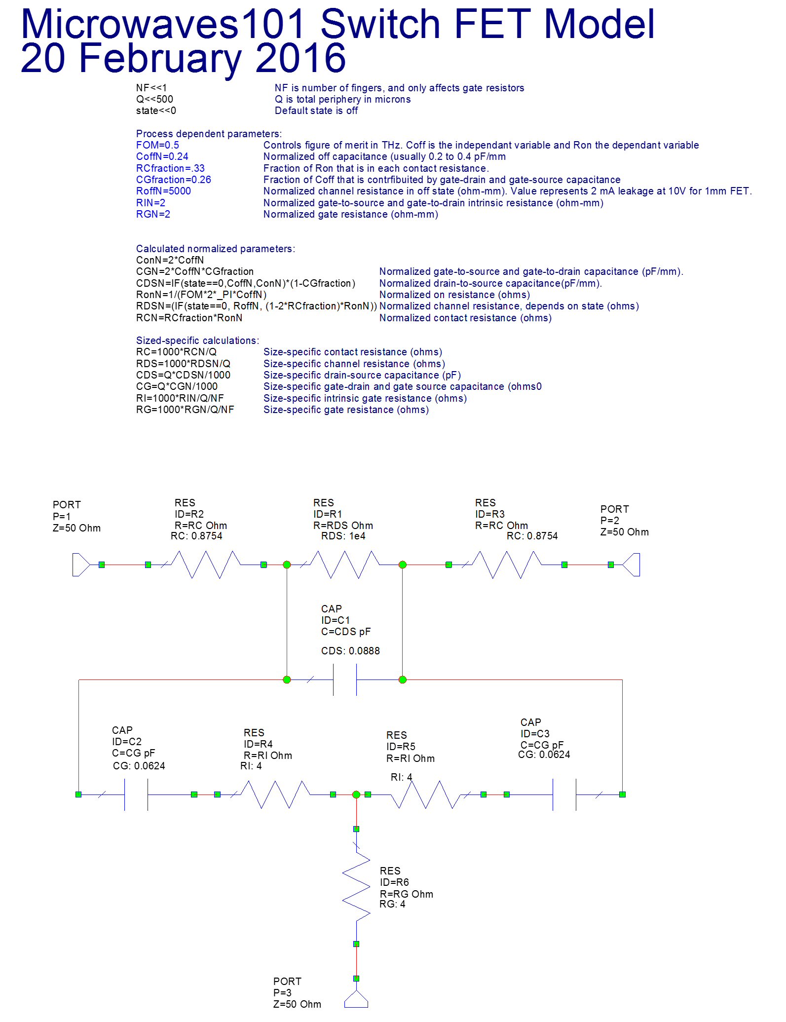 Microwaves101 Microwaves101 switch FET model image